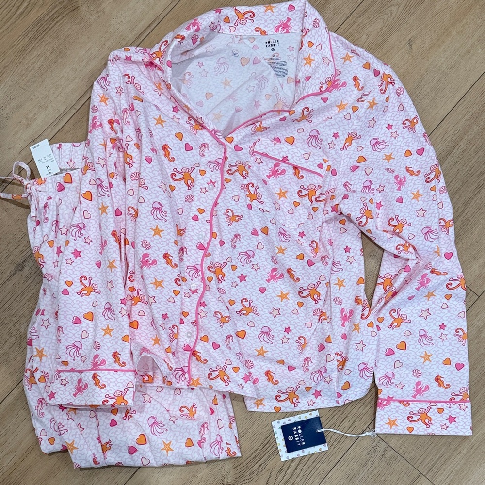Roller rabbit target sea life long sleeves, and pants, pajama set pink